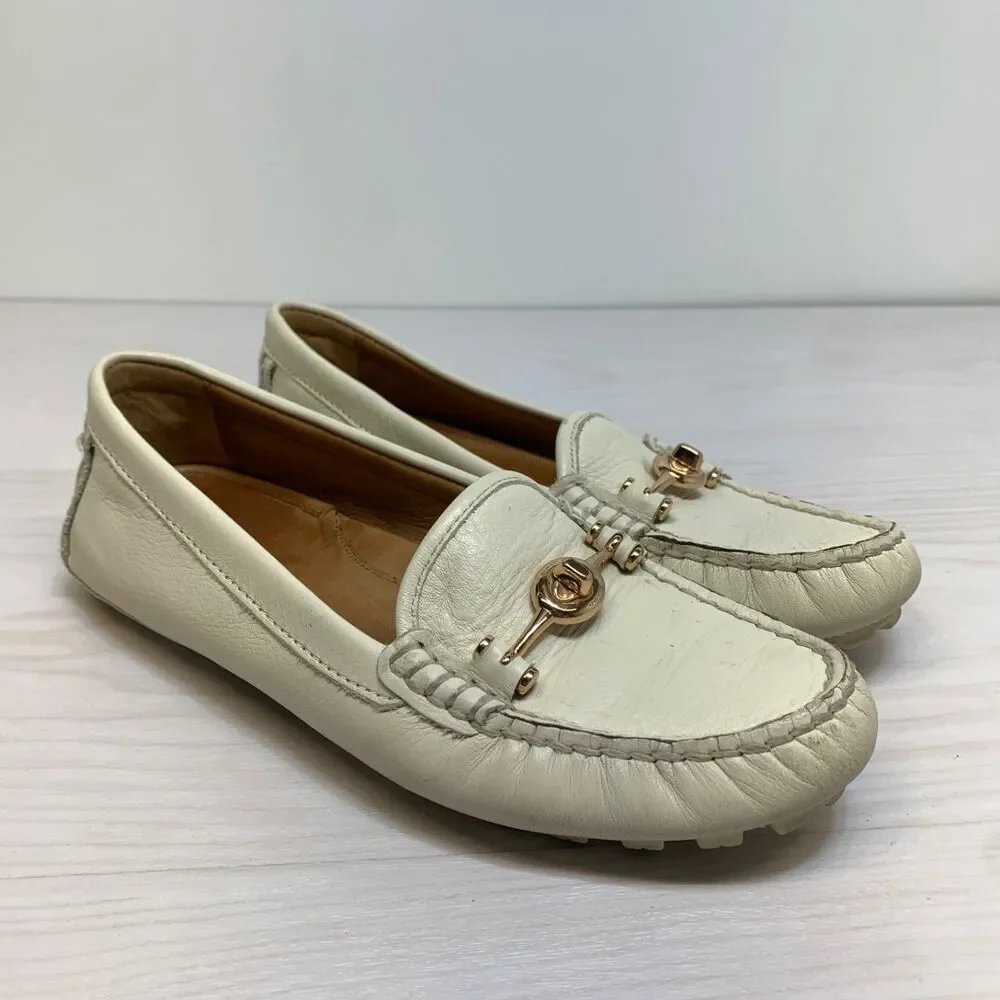 Coach Arlene Loafers‎ Women Ivory Pebbled Grain Leather Penny Driving Size 7B
